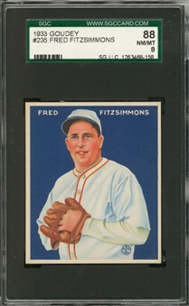1933 Goudey #235 Fred Fitzsimmons – SGC 88 NM/MT 8 "1 of 2!"